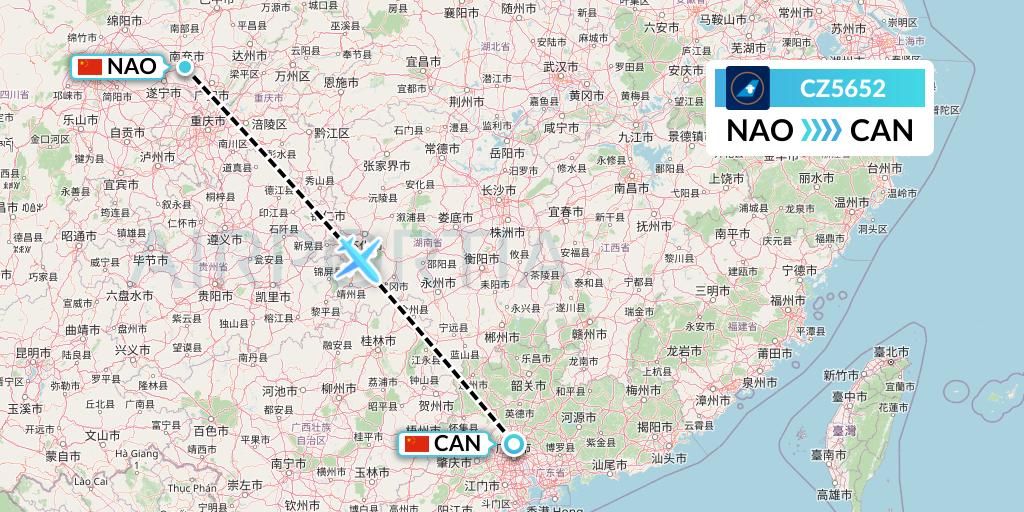 CZ5652 China Southern Airlines Flight Map: Nanchong to Guangzhou