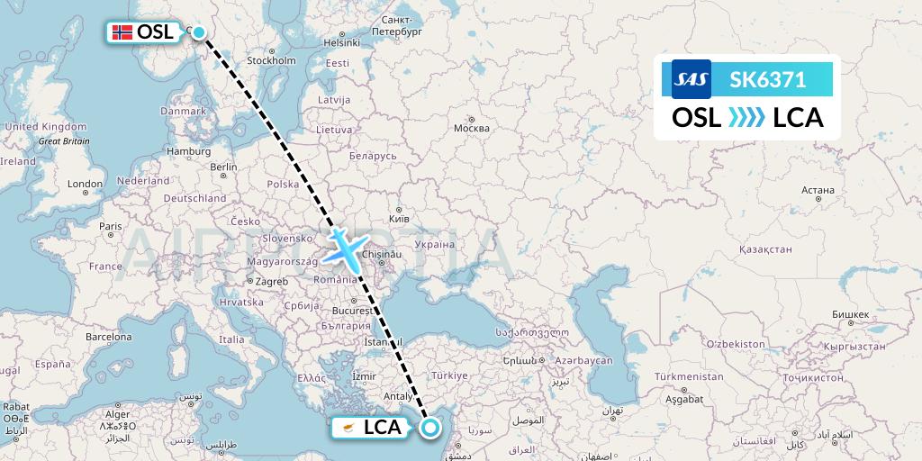 SK6371 SAS Flight Map: Oslo to Larnaca