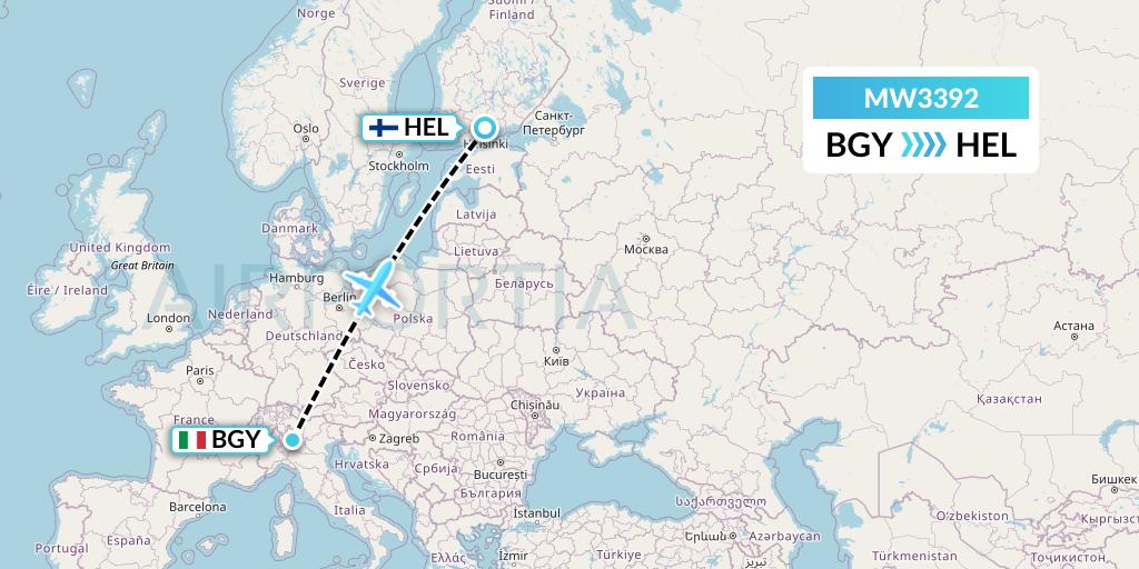 MW3392 Mokulele Flight Service Flight Map: Milan to Helsinki