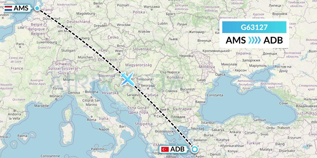 G63127 Fly Arna Flight Map: Amsterdam to Izmir