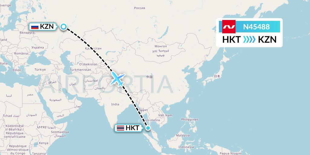 N45488 Nordwind Airlines Flight Map: Phuket to Kazan