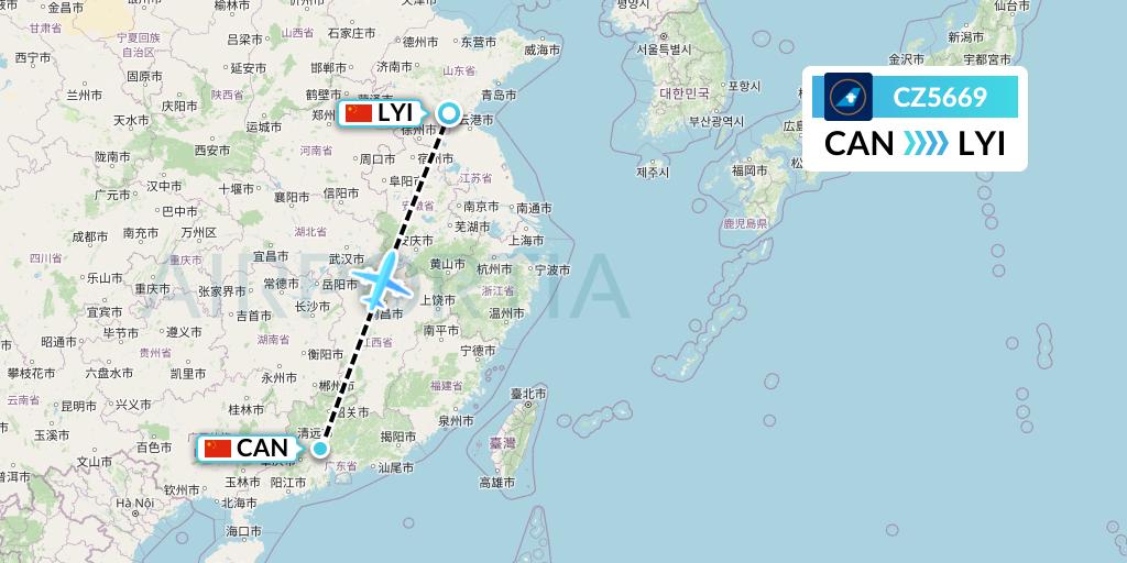 CZ5669 China Southern Airlines Flight Map: Guangzhou to Linyi