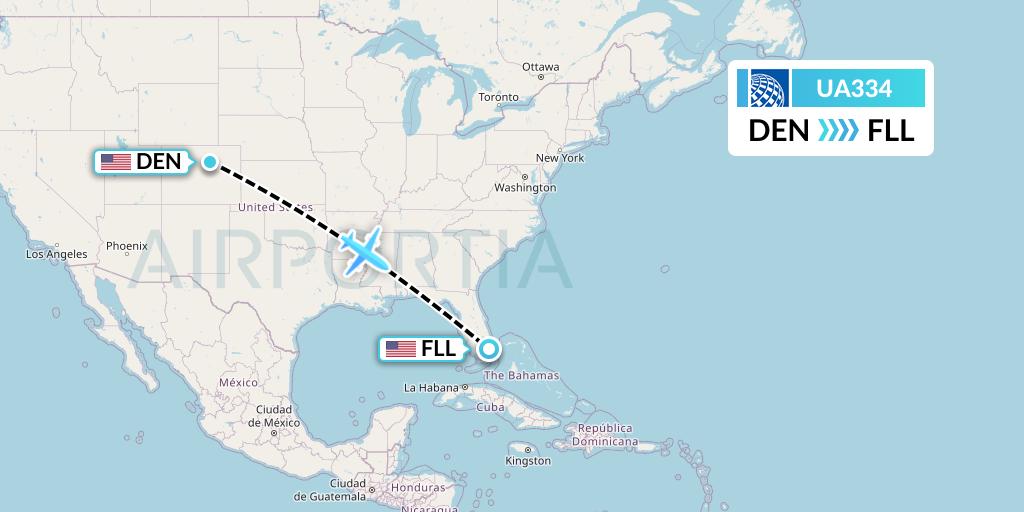 UA334 United Airlines Flight Map: Denver to Fort Lauderdale