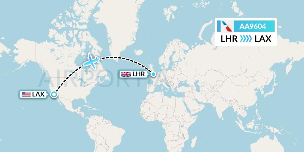 AA9604 American Airlines Flight Map: London to Los Angeles