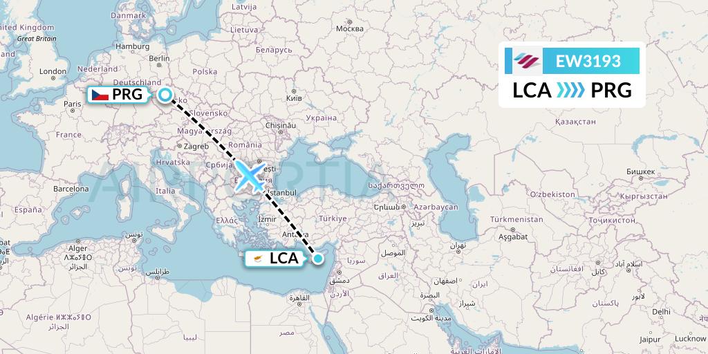 EW3193 Eurowings Flight Map: Larnaca to Prague