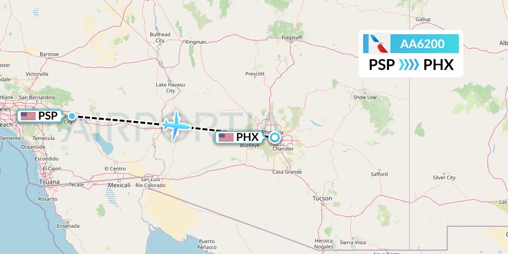 AA6200 American Airlines Flight Map: Palm Springs to Phoenix
