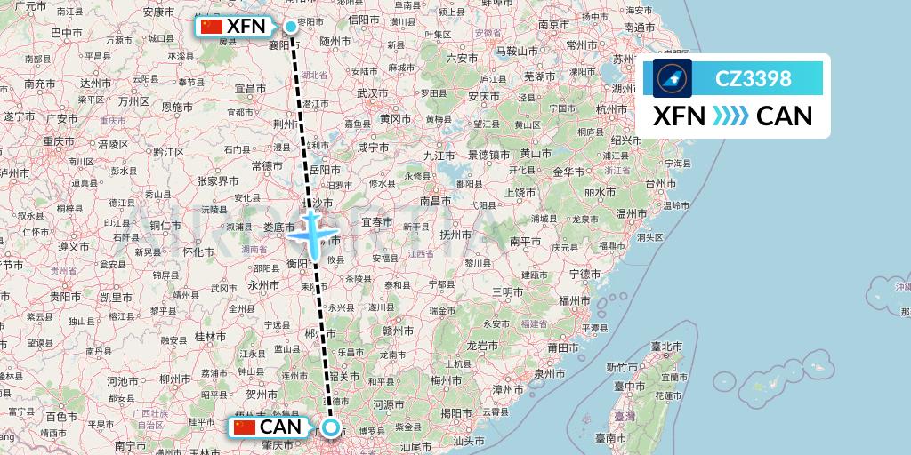 CZ3398 China Southern Airlines Flight Map: Xiangyang to Guangzhou