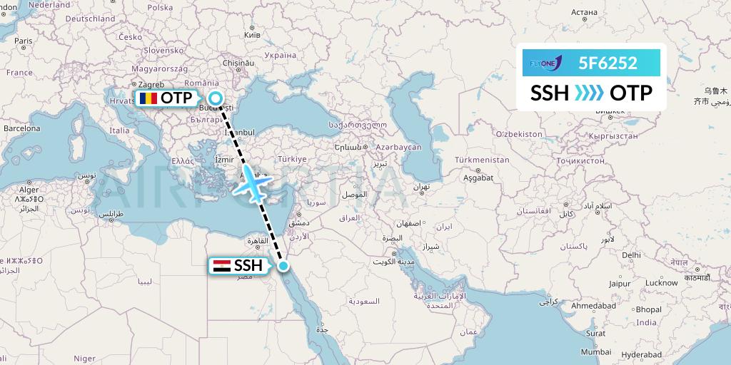 5F6252 Fly One Flight Map: Sharm el-Sheikh to Bucharest
