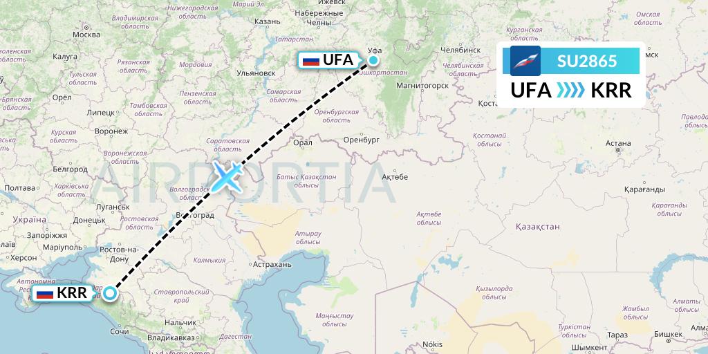 SU2865 Aeroflot Flight Map: Ufa to Krasnodar