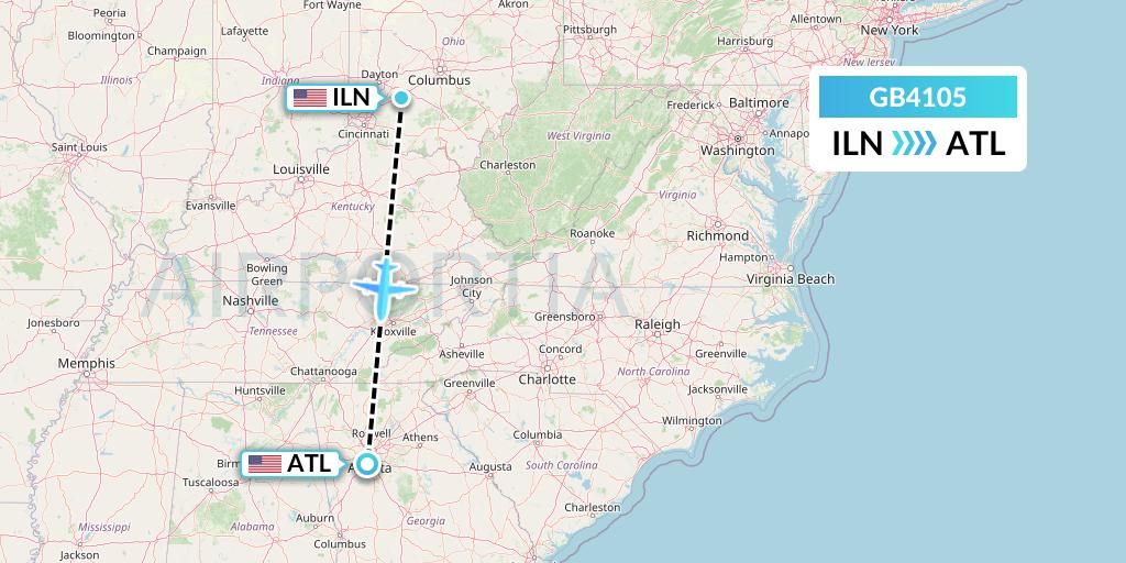 GB4105 ABX Air Flight Map: Wilmington to Atlanta