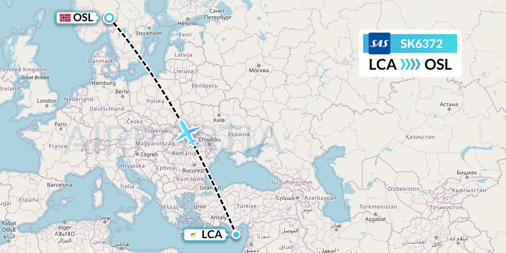 SK6372 SAS Flight Map: Larnaca to Oslo