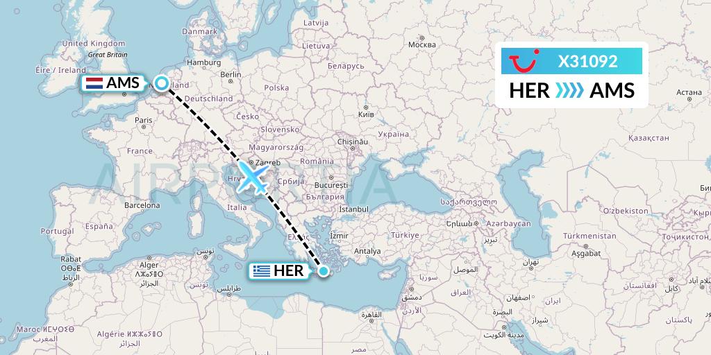 X31092 TUI fly Germany Flight Map: Heraklion to Amsterdam
