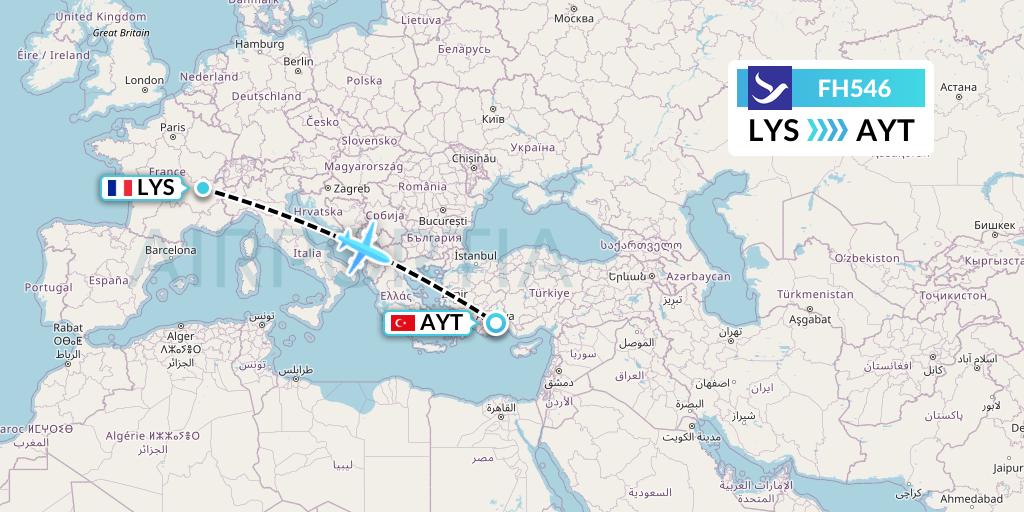 FH546 Freebird Airlines Flight Map: Lyon to Antalya