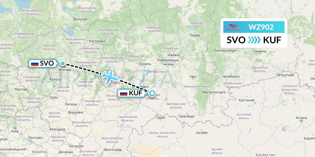 WZ902 Red Wings Flight Map: Moscow to Samara