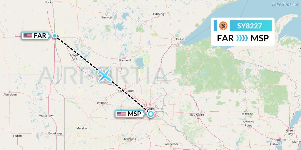 SY8227 Sun Country Airlines Flight Map: Fargo to Minneapolis