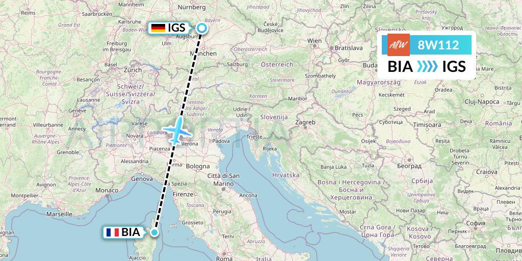 8W112 Fly AllWays Flight Map: Bastia to Ingolstadt