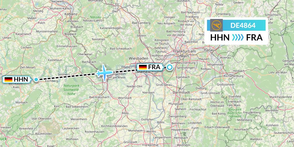 DE4864 Condor Flight Map: Hahn to Frankfurt