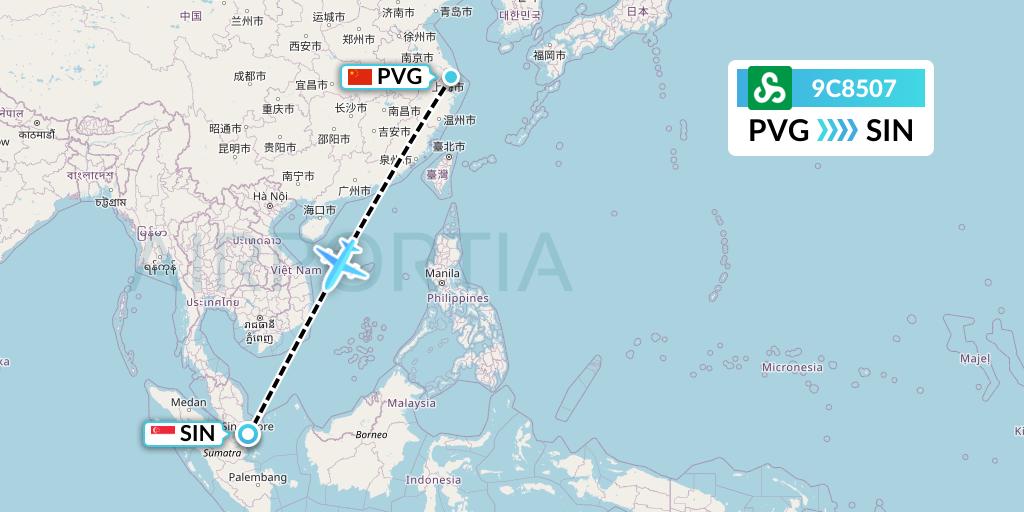 9C8507 Spring Airlines Flight Map: Shanghai to Singapore