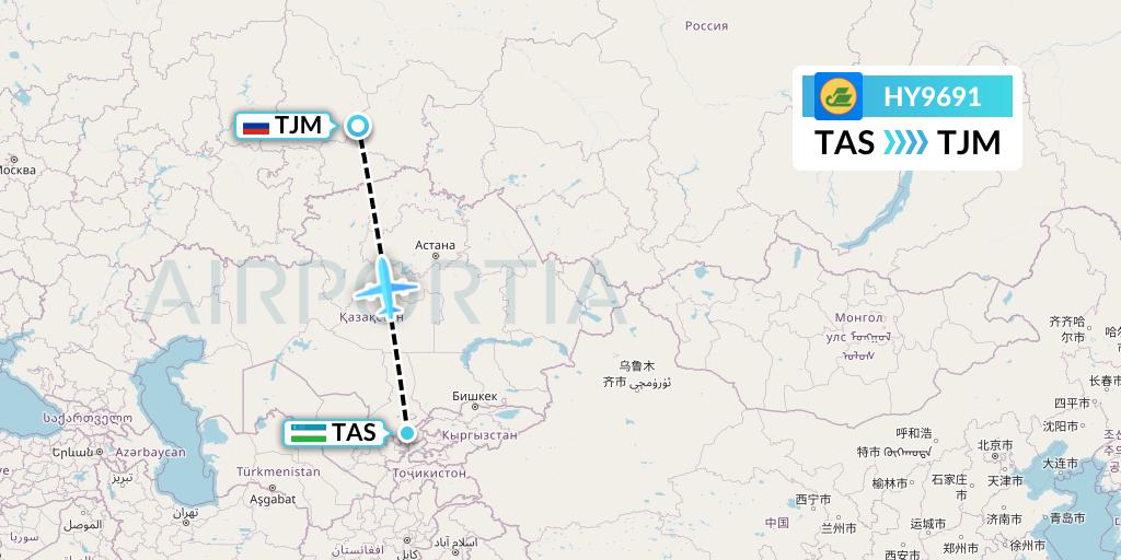 HY9691 Uzbekistan Airways Flight Map: Tashkent to Tyumen