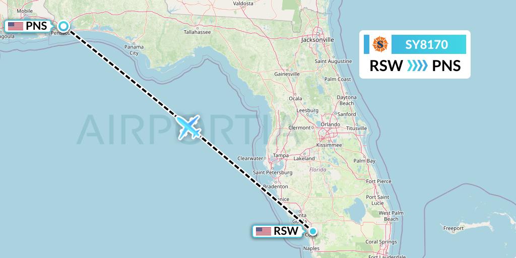SY8170 Sun Country Airlines Flight Map: Fort Myers to Pensacola