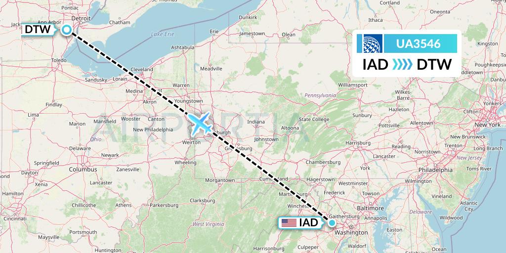 UA3546 United Airlines Flight Map: Washington to Detroit