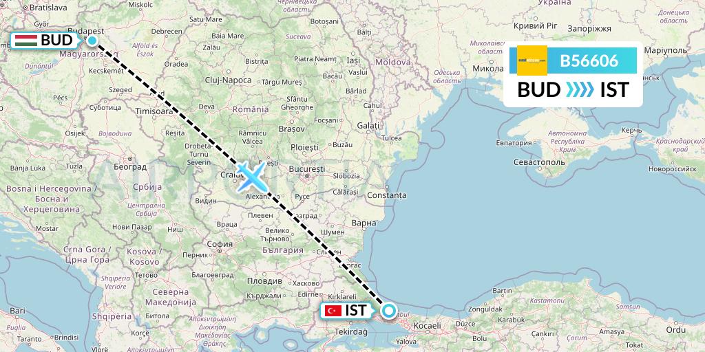 B56606 Fly SAX Flight Map: Budapest to Istanbul