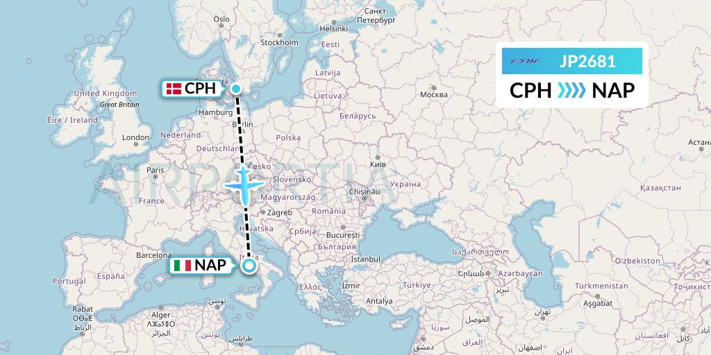 JP2681 Adria Airways Flight Map: Copenhagen to Naples