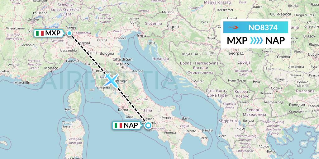 NO8374 Neos Flight Map: Milan to Naples