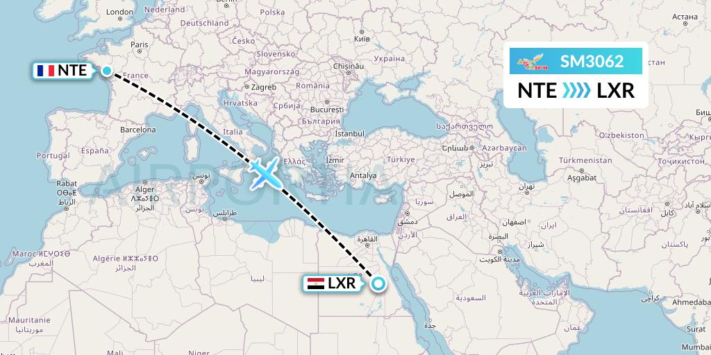 SM3062 Air Cairo Flight Map: Nantes to Luxor