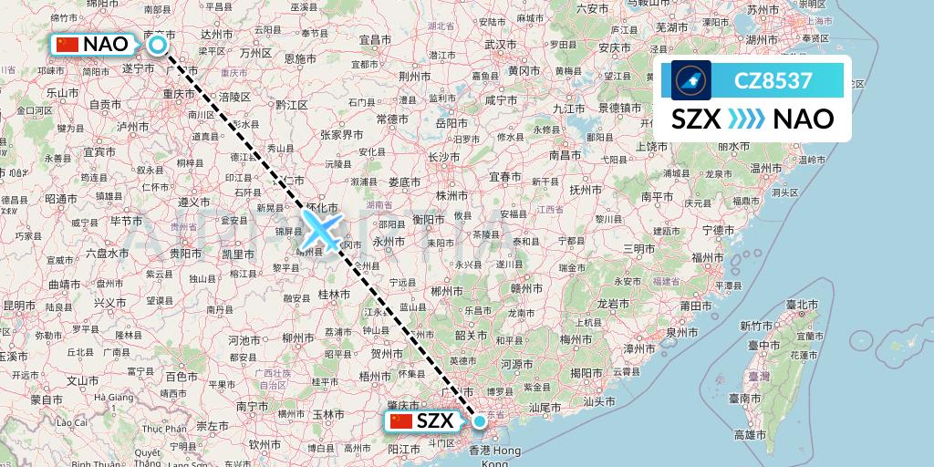 CZ8537 China Southern Airlines Flight Map: Shenzhen to Nanchong