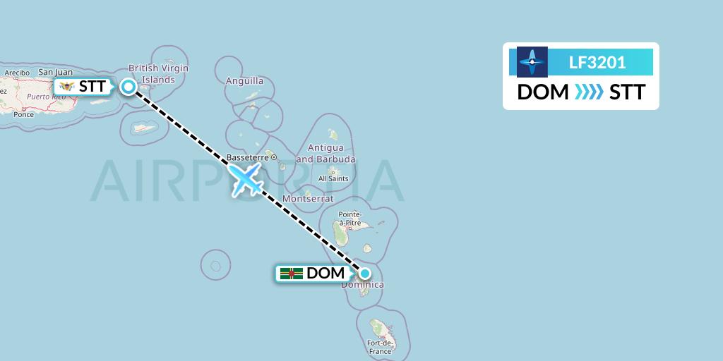 LF3201 Corporate Flight Management Flight Map: Dominica to St. Thomas