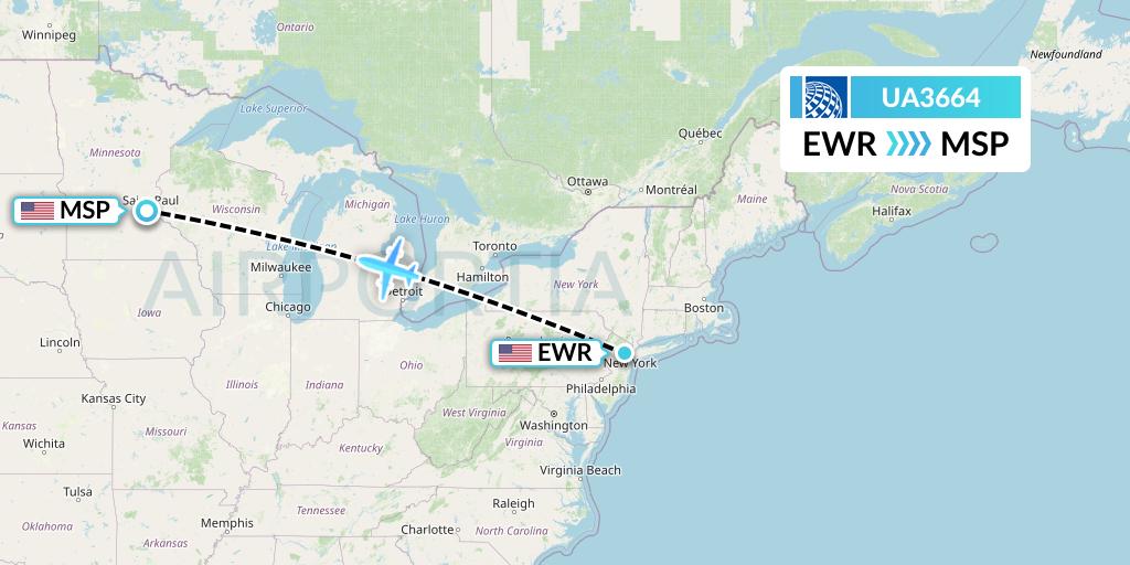 UA3664 United Airlines Flight Map: New York to Minneapolis