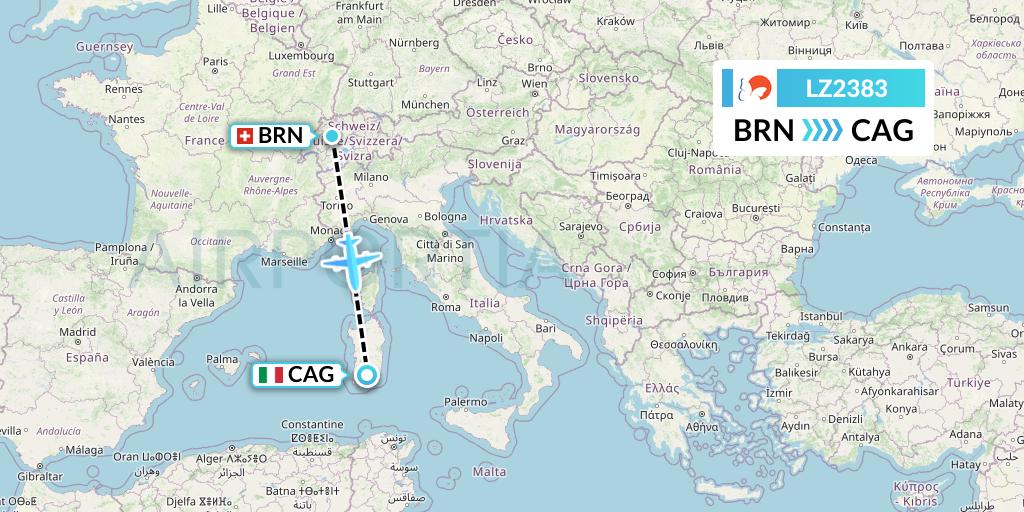 LZ2383 Air Link Flight Map: Bern to Cagliari