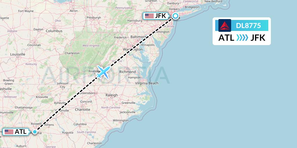 DL8775 Delta Air Lines Flight Map: Atlanta to New York