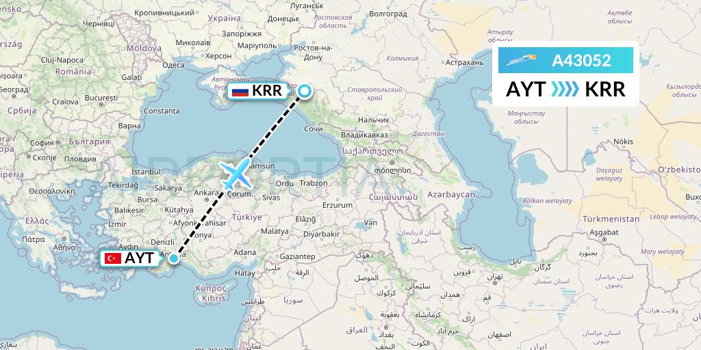 A43052 Azimuth Airlines Flight Map: Antalya to Krasnodar