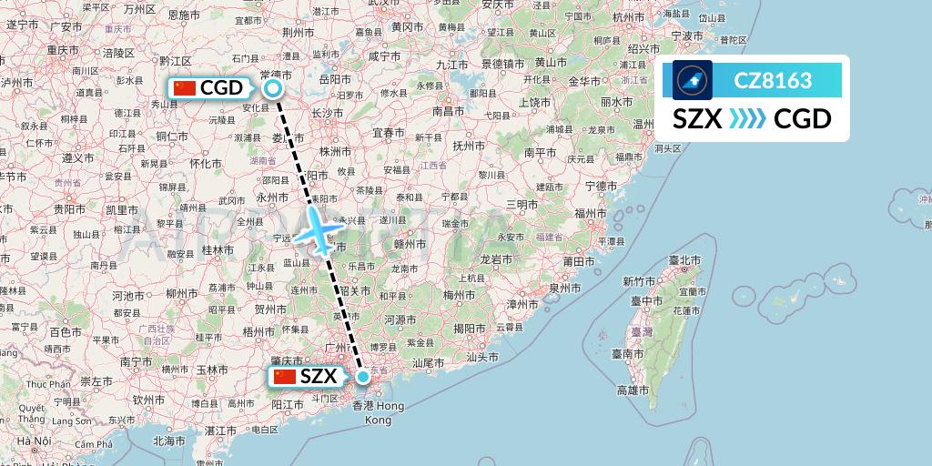 CZ8163 China Southern Airlines Flight Map: Shenzhen to Changde