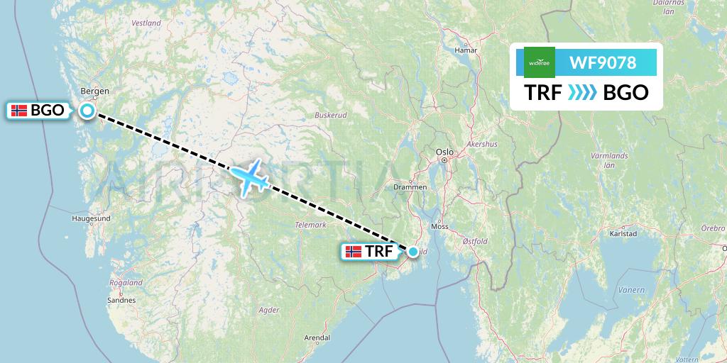 WF9078 Wideroe Flight Map: Oslo to Bergen