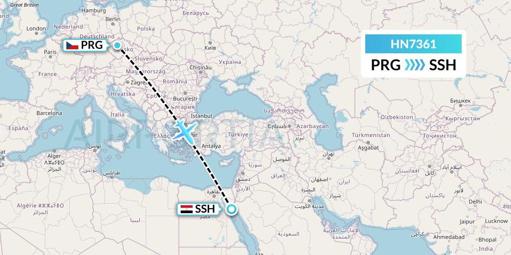 HN7361 Uab Heston Airlines Jsc Heston Airl Flight Map: Prague to Sharm el-Sheikh