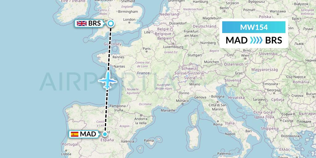 MW154 Mokulele Flight Service Flight Map: Madrid to Bristol