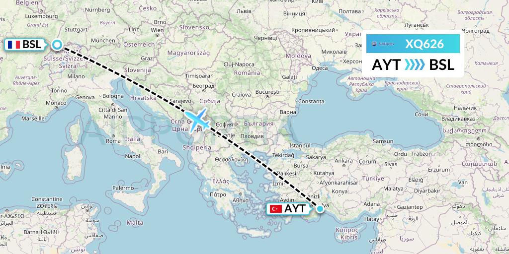 XQ626 SunExpress Flight Map: Antalya to Basel
