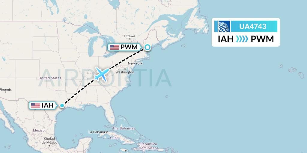 UA4743 United Airlines Flight Map: Houston to Portland