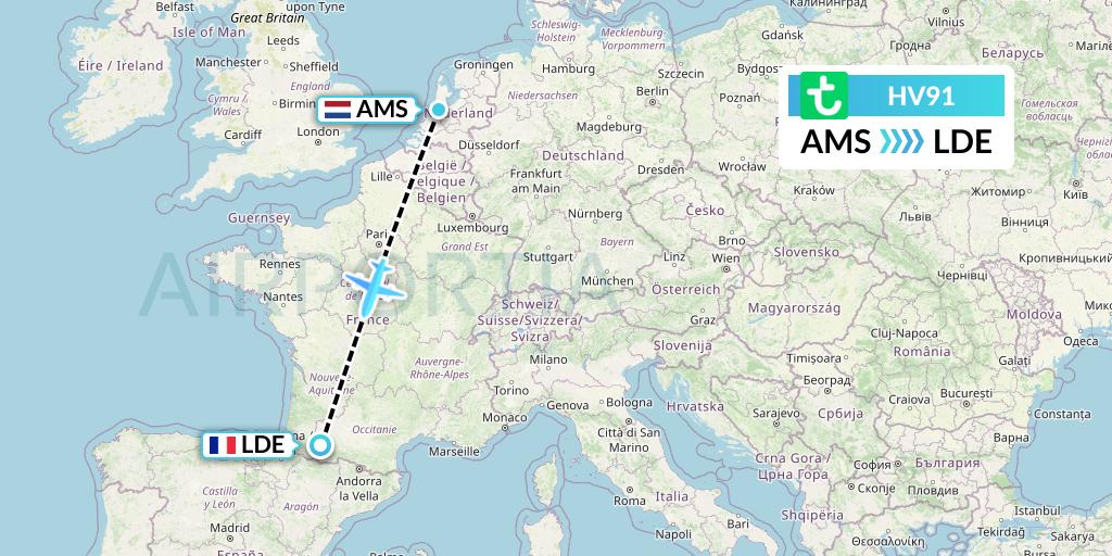 HV91 Transavia Flight Map: Amsterdam to Tarbes