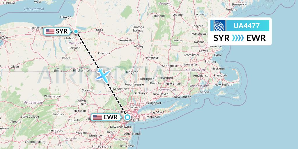 UA4477 United Airlines Flight Map: Syracuse to New York
