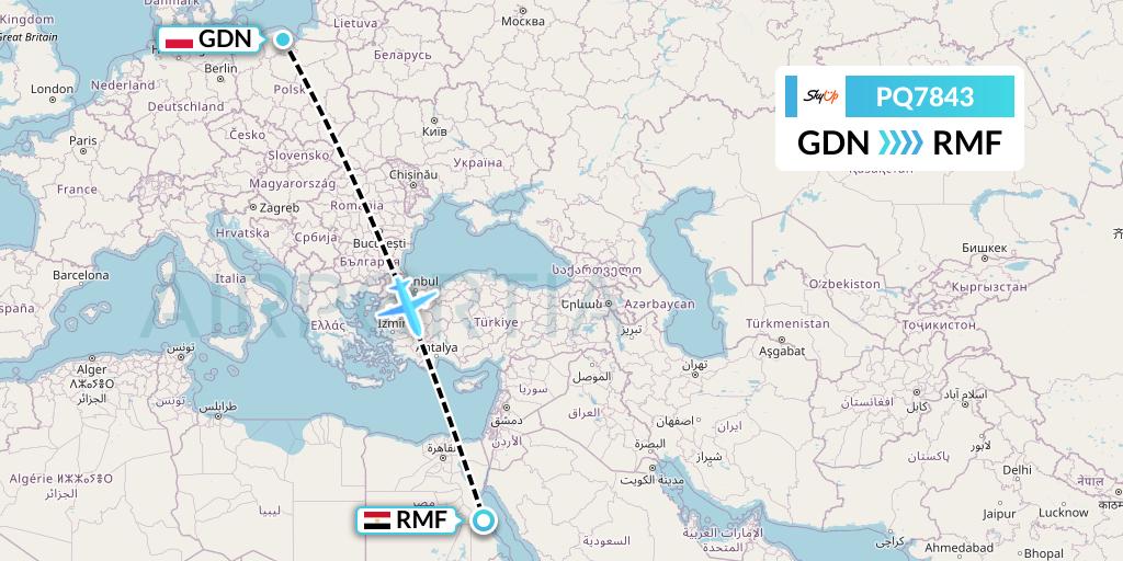 PQ7843 SkyUp Airlines Flight Map: Gdansk to Marsa Alam