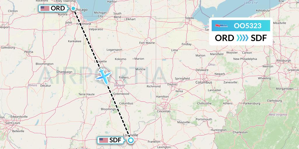 OO5323 SkyWest Airlines Flight Map: Chicago to Louisville