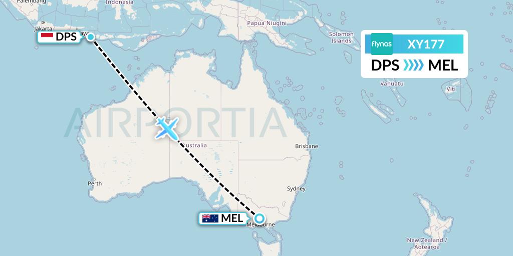 XY177 Flynas Flight Map: Denpasar to Melbourne
