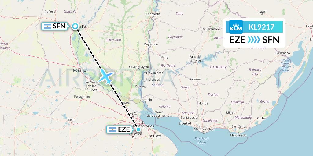 KL9217 KLM Flight Map: Buenos Aires to Santa Fe