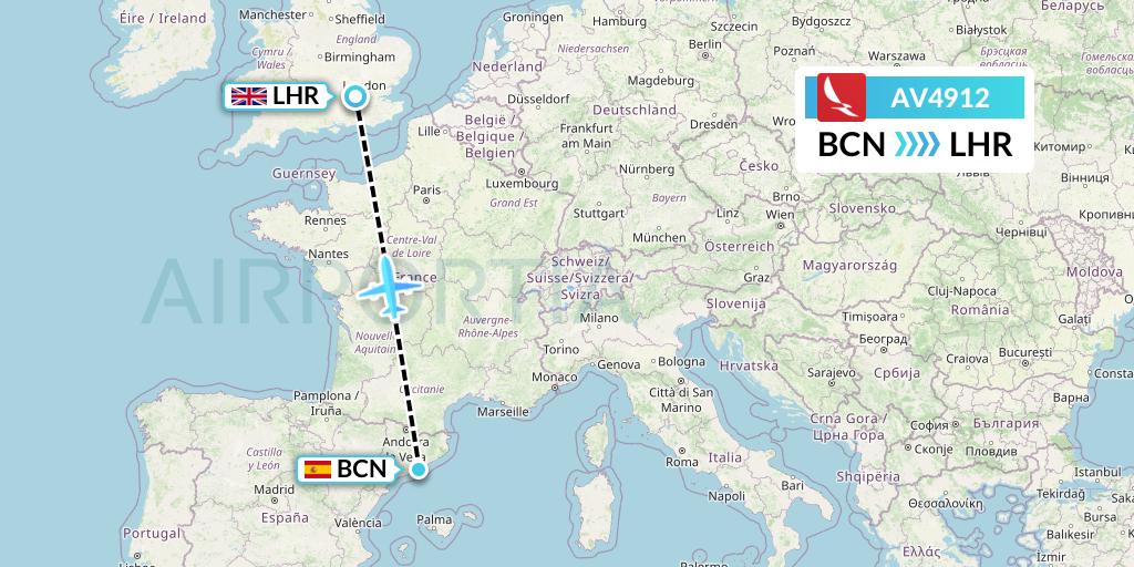 AV4912 Avianca Flight Map: Barcelona to London