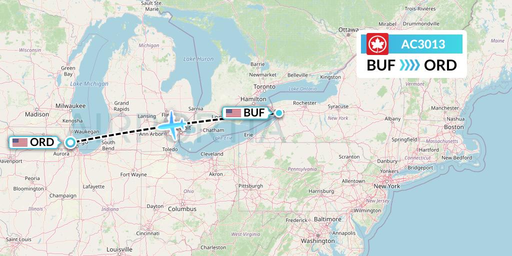 AC3013 Air Canada Flight Map: Buffalo to Chicago