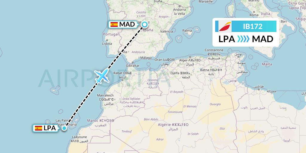 IB172 Iberia Flight Map: Las Palmas to Madrid